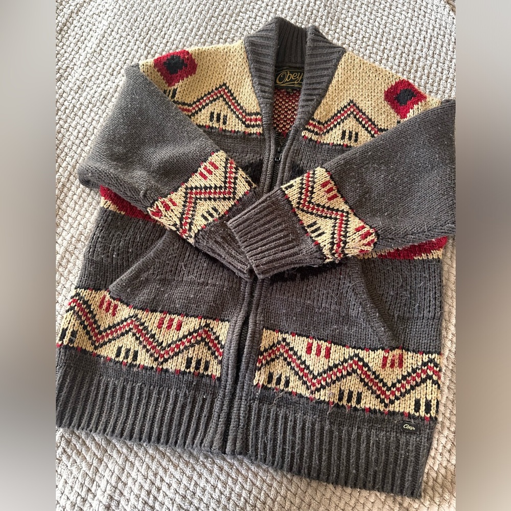 Obey Womens Tribal Print Heavyweight Zip Up Sweater